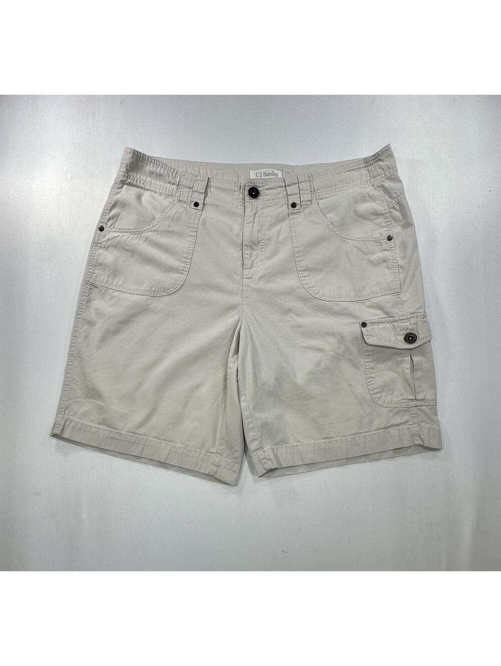 CJ Banks Flat Front Cargo Pocket Chino Shorts Beige Women 38